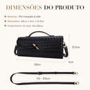 Bolsa Feminina Mão Transversal Ombro Trançada Couro PU Vegan, Clutch Noite Balada Casamento Alça Ajustável