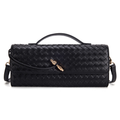 Bolsa Feminina Mão Transversal Ombro Trançada Couro PU Vegan, Clutch Noite Balada Casamento Alça Ajustável