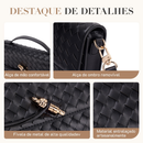Bolsa Feminina Mão Transversal Ombro Trançada Couro PU Vegan, Clutch Noite Balada Casamento Alça Ajustável